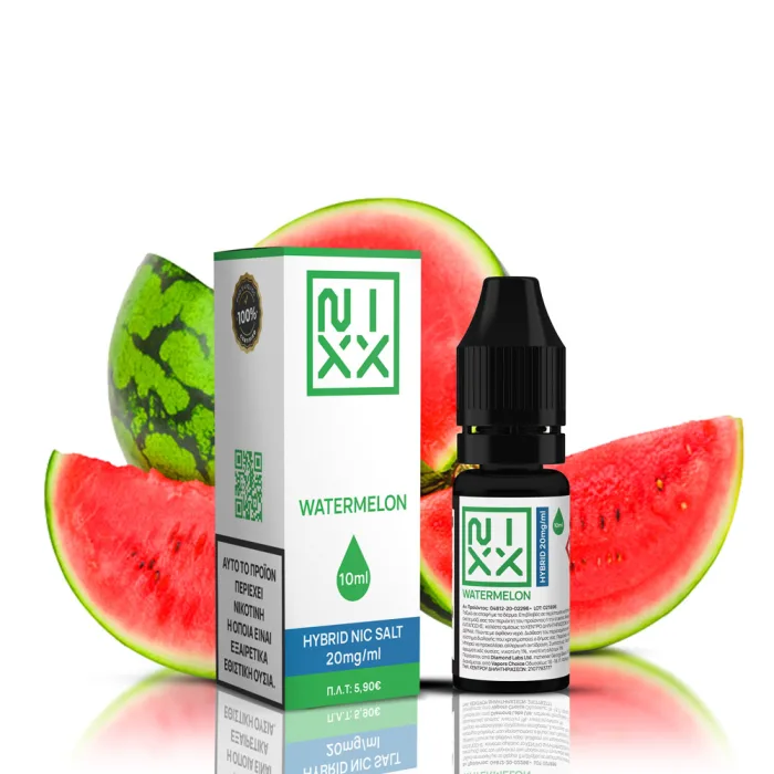 NIXX WATERMELON SALT E-LIQUID 10ML Καλοκαιρινή δροσιά με έντονη γεύση καρπούζι.